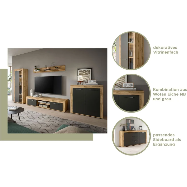 xonox. home Wohnen Jam X8BN1T20 Highboard Hochkommode Wohnzimmerschrank Hochschrank in Wotan Eiche Melamin/grau Nachbildung, ca. B/H/T: 80 x 88 x 35 cm – Bild 8