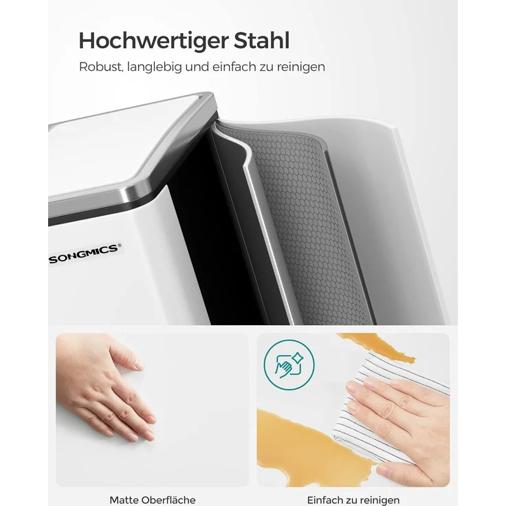 Songmics Mülleimer mit Softclose-Deckel, 2x15 Liter, Stahl wolkenweiß, 41 x 31,5 x 47 cm – Bild 2
