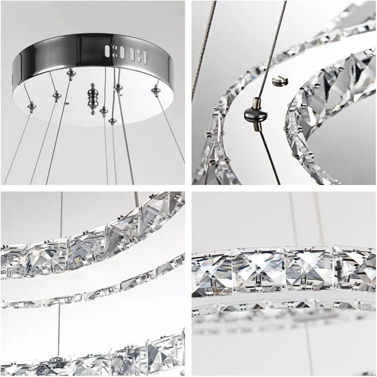 FIVMEN LED Deckenleuchte Pendelleuchten 48W/72W/96W Hängelampe Kronleuchter Dimmbar, LED fest integriert, Kristall Hängeleuchte 2 Ringe/3 Ringe – Bild 2