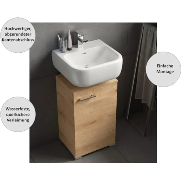 FACKELMANN Easy Waschbeckenunterschrank in Berg-Eiche Holzoptik 40cm, stehend auf Kunststofffüßen, Made in Germany – Stilvoller Stauraum für Ihr Badezimmer – Bild 6