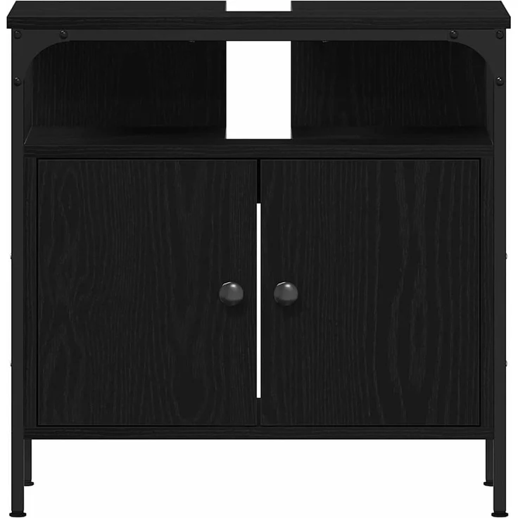 vidaXL Badezimmer Waschbeckenmöbel mit Tür 3 pcs Schwarz Holzwerkstoff 3334393 – Bild 8