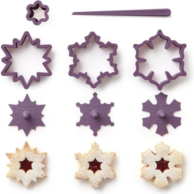 Betty Bossi Ausstechform Plätzchen Ausstecher für Spitzbuben in Schneeflockenform - 3er-Set, Kunststoff, (Set, 8-St), für Kekse und Plätzchen