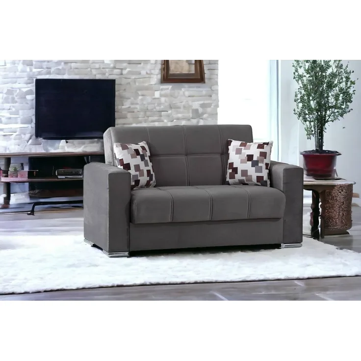 Dmora Schlafsofa 2-Sitzer Manuel 160x85 cm Grau mit Stauraum