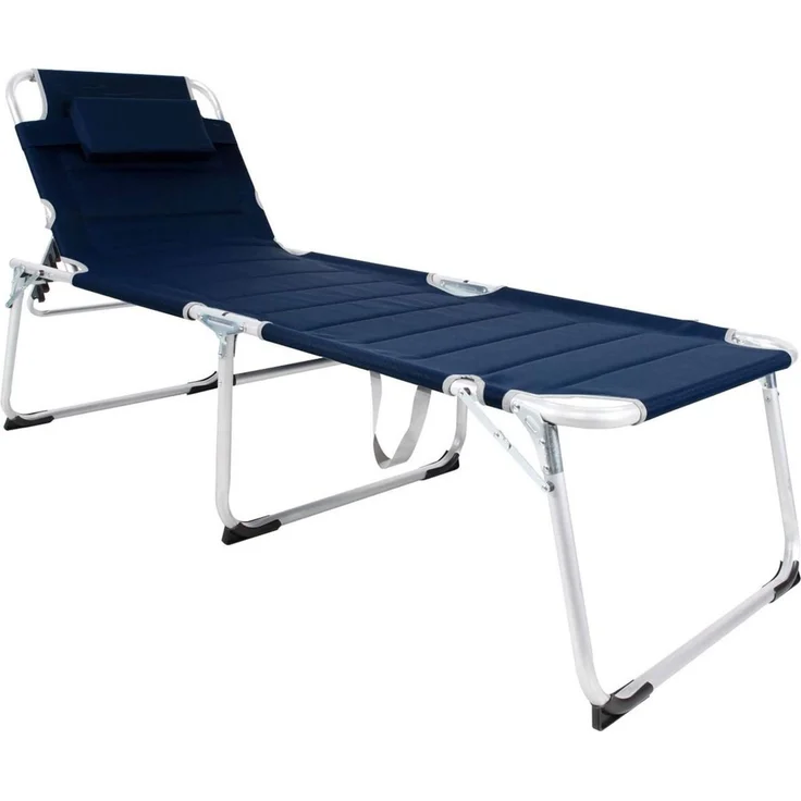 XXL Aluminium Gartenliege Sonnenliege gepolstert mit Kopfkissen klappbar 200 cm Dunkelblau – Bild 2