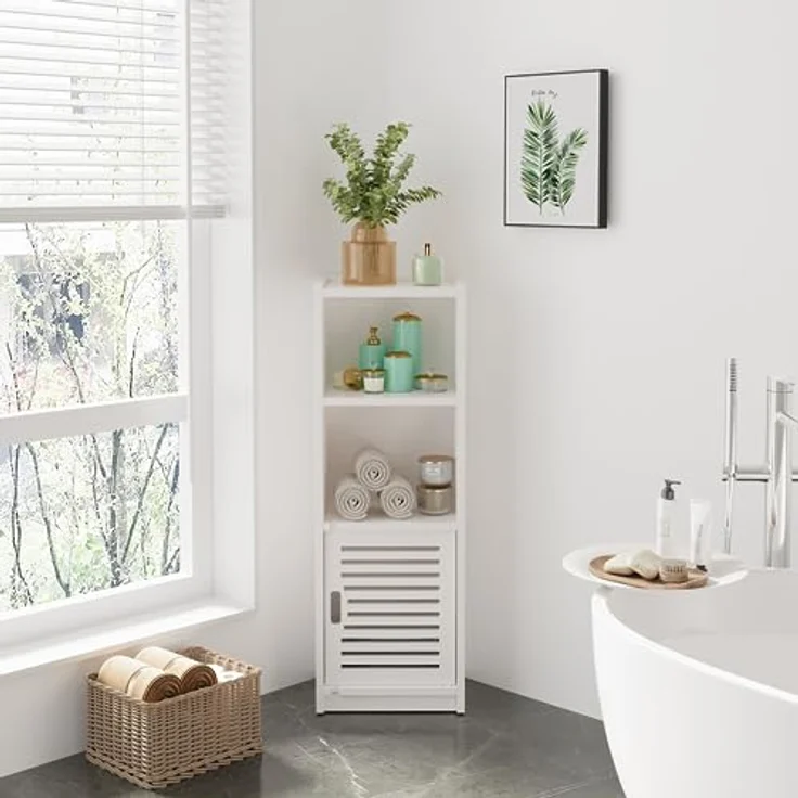 Dripex Badezimmerschrank, Badschrank schmal, Toilettenschrank, Beistellschrank für Bad, Flur, Küche, Wohnzimmer, 80 x 25 x 22 cm,weiß – Bild 2