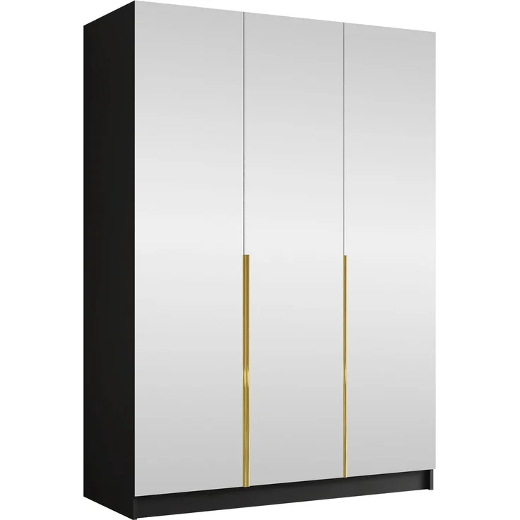 Mirjan24 'Cikzori' Kleiderschrank mit Einlegeböden und Kleiderstange, 3-türig, Laminatplatte, 215 x 58 x 150 cm, Schwarz / Gold, mit Spiegelfront – Bild 1