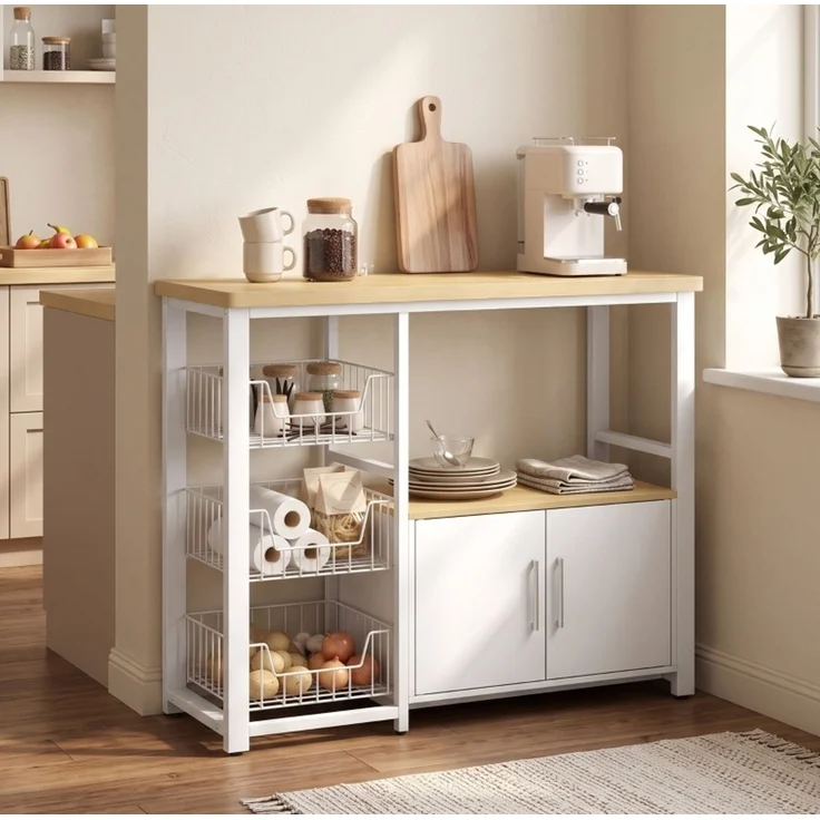 Küchenregal mit 3 Körben und Unterschrank, 100x35x80 cm, Eiche – Bild 1