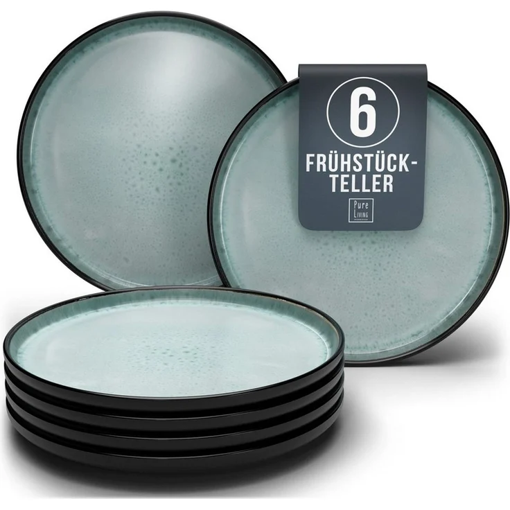 Steingut Frühstücksteller 6 Pers. Ibiza Hochwertiges Mediterranes TEST SEHR GUT Dessertteller Set - Kuchenteller spülmaschinen- und kratzfest - Kleine Teller, Salatteller Pure Living in Salbeigrün – Bild 1