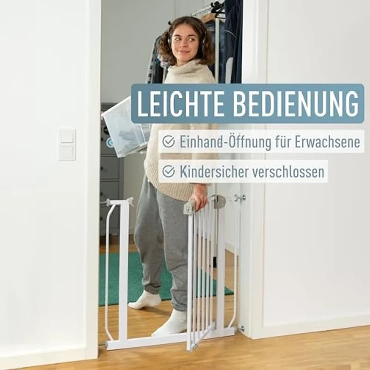 ib style® Berrin ! PREISSIEGER ! Treppengitter 58-175 cm | Ohne Bohren |Auto-Close| 90° Stop | Einhand Bedienung | 108-116 cm – Bild 5
