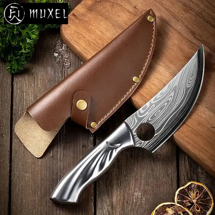 Multifunktionales Outdoormesser und Küchenmesser - Kompakt, scharf und handlich mit Ledertasche - Das ultimative Werkzeug für Abenteurer und Kochbegeisterte – Bild 10