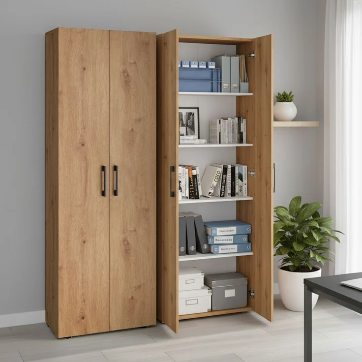 Bellamio 'Apol' Mehrzweckschrank, Eichenoptik, 176x33x60 cm, Aktenschrank mit 5 höhenverstellbaren Ablagefächern – Bild 2
