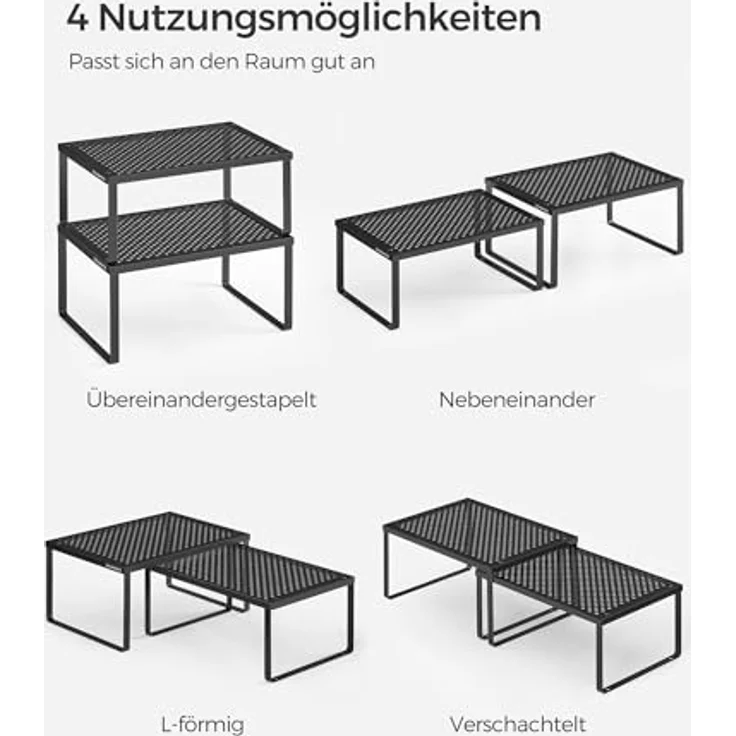 Songmics Gewürzregal, 4er Set, Küchenregal, Küchen-Organizer, Küche, Gewürzhalter, erweiterbar, stapelbar, kleines Regal, Metall, tintenschwarz KCS006B01 – Bild 8