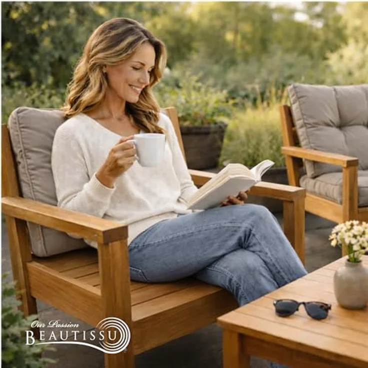 Beautissu Sitzkissen Lounge Kissen Outdoor Rückenkissen Flair LK, 50x40x12cm, Grau, 50x40x12 cm – Wetterfest Schmutzabweisend Polster für Gartenmöbel – Bild 3