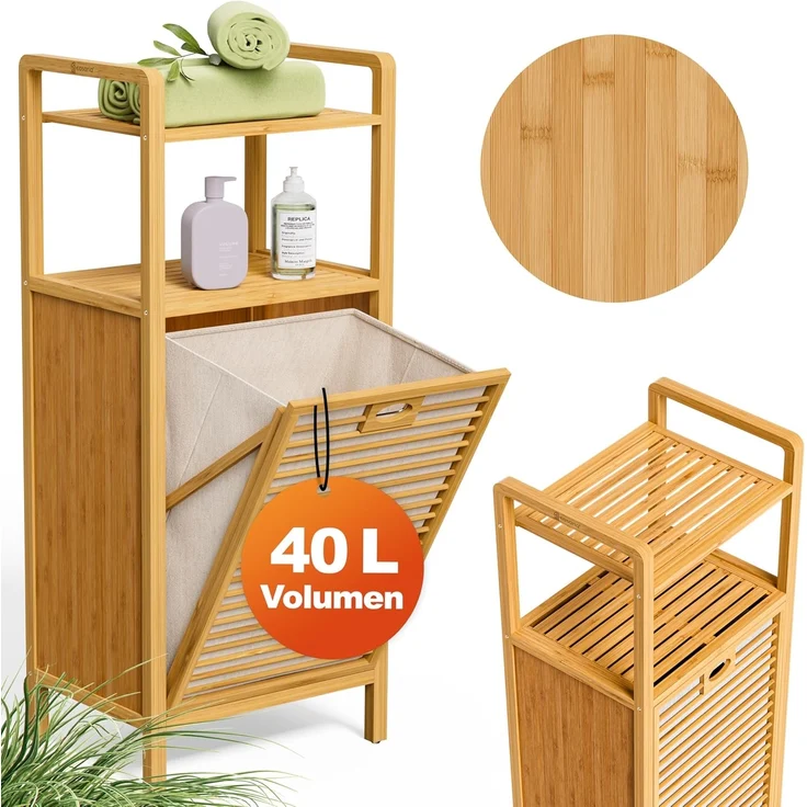 CASARIA® Wäschekorb, 2 Stück, Bambus natur, 30 x 40 x 95 cm – Bild 9