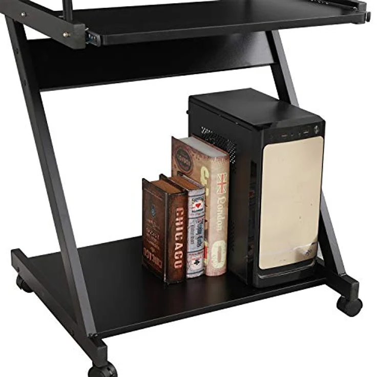 SogesHome Schreibtisch Klein Computertisch mit 4 Rollen 2 Davon mit Bremsen PC-Tisch in Z-Form mit Tastaturauszug für Zuhause und Büro, 60x48 cm – Bild 5