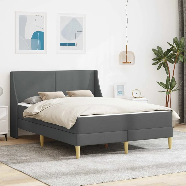 vidaXL Bettgestell mit Matratze Dunkelgrau 140 x 200 cm Polyester 3414740 – Bild 1