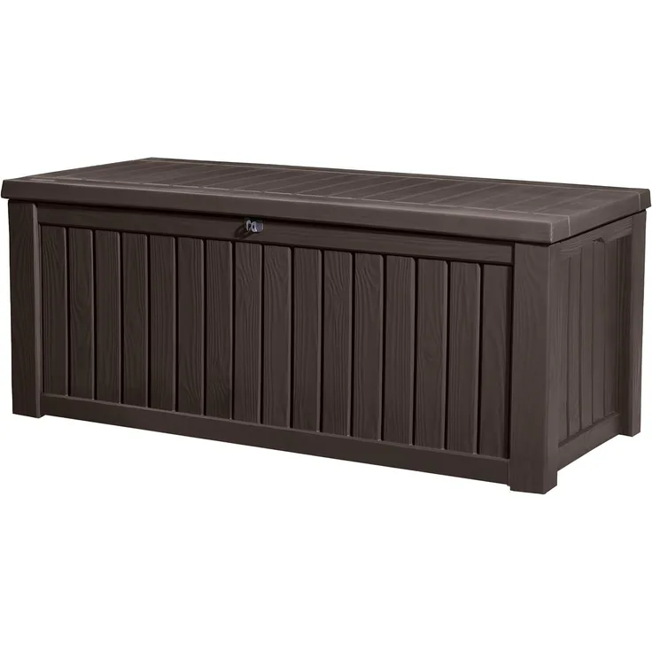 Keter Kissenbox Rockwood, braun, 570l Fassungsvermögen, Außenmaße: 155 x 72,4 x 64,4 cm, Auflagenbox wasserdicht, für Outdoor geeignet, Keterbox