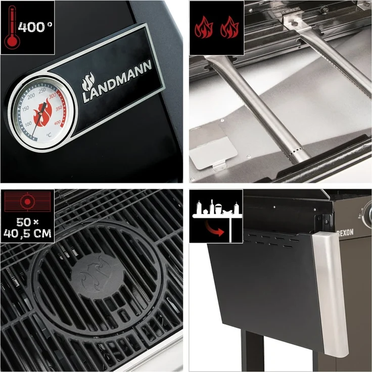 Landmann 'Rexon 2.0' Gasgrill, Gusseisen emailliert schwarz, 120 x 53 x 120 cm – Bild 3