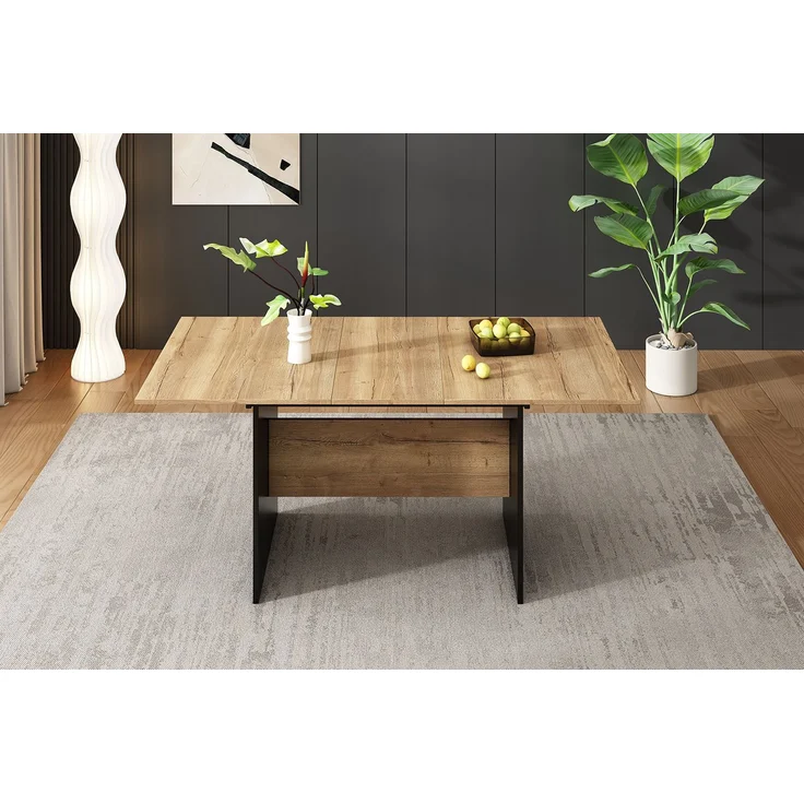 Erweiterbarer Esstisch mit Holzmaserungs-Optik, 80x140/180x75 cm, Schwarz+Nussbaum, für 4-6 Personen – Bild 4