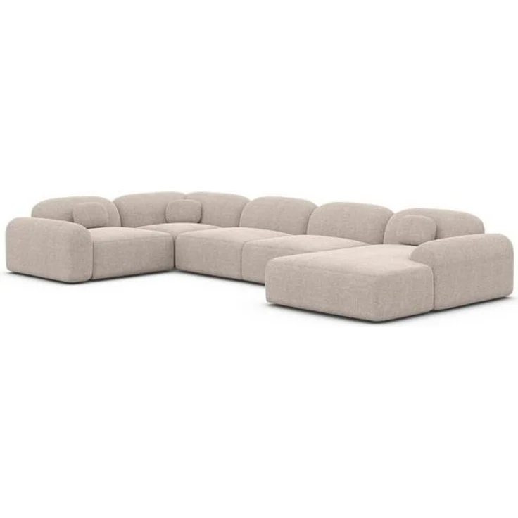 Sofa Dreams Wohnlandschaft Barcelona U Form Stoffsofa 6-Sitzer, Lounge Couch Strukturstoff Beige Ottomane rechts – Bild 4