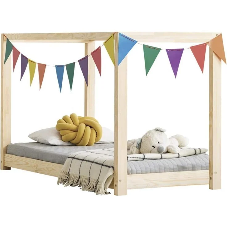 Selsey DALIDDA – Kinderbett Himmelbett mit Lattenrost Kiefernholz skandinavisch naturbelassen, 70x160 cm – Bild 1