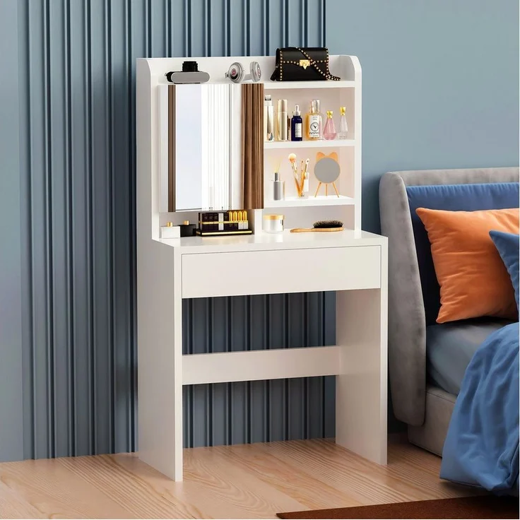 oyajia Schminktisch Frisiertisch mit Spiegel (verstellbare Ablagen), 1 Schubladen, 4 offene Fächer, Modern – Bild 5