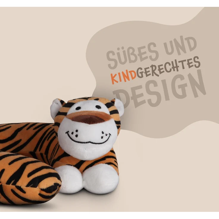Nackenhörnchen Kinder Tier Schlafkissen Reisekissen Waschbar Kopfstütze U-Förmig Nackenkissen für Auto Zug Flugzeug weicher Kissenbezug Tiger – Bild 4