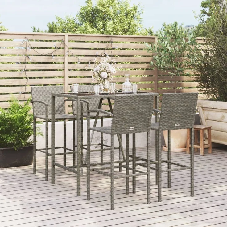 vidaXL 5-tlg. Gartenbar-Set Grau Poly Rattan 3187655 – Bild 1