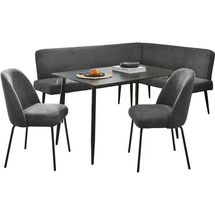 OTTO home Eckbankgruppe Melvin (Set, 4-tlg. Tisch, Bank und 2 Stühle), Taschenfederkern, Tisch (120x75 cm) schwarz, Bank und Stühle anthrazit oder beige – Bild 1