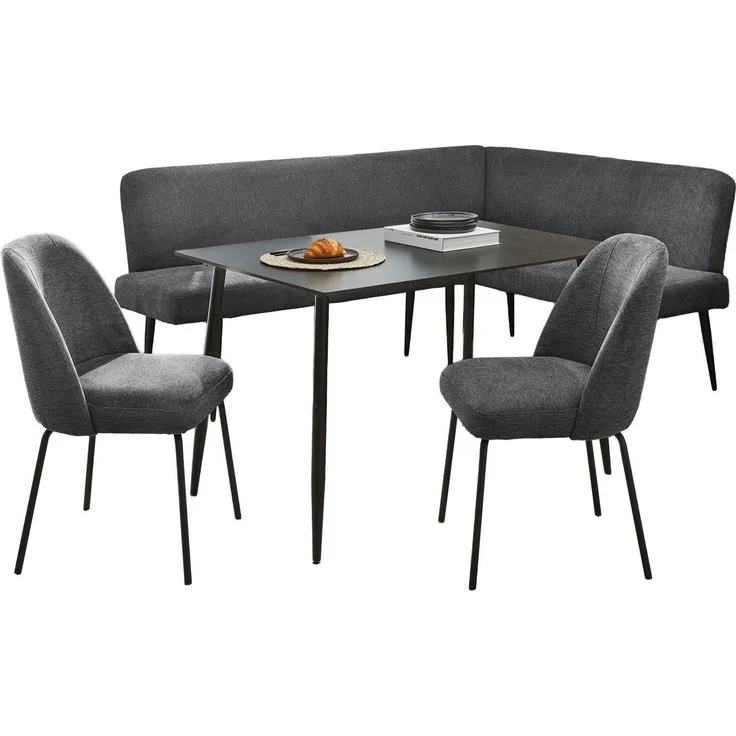 OTTO home Eckbankgruppe Melvin (Set, 4-tlg. Tisch, Bank und 2 Stühle), Taschenfederkern, Tisch (120x75 cm) schwarz, Bank und Stühle anthrazit oder beige