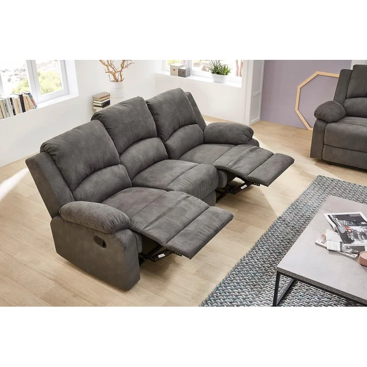 3-Sitzer-Relaxsofa Couch Liegefunktion Federkern Polster Stoff Vintage Anthrazit – Bild 5