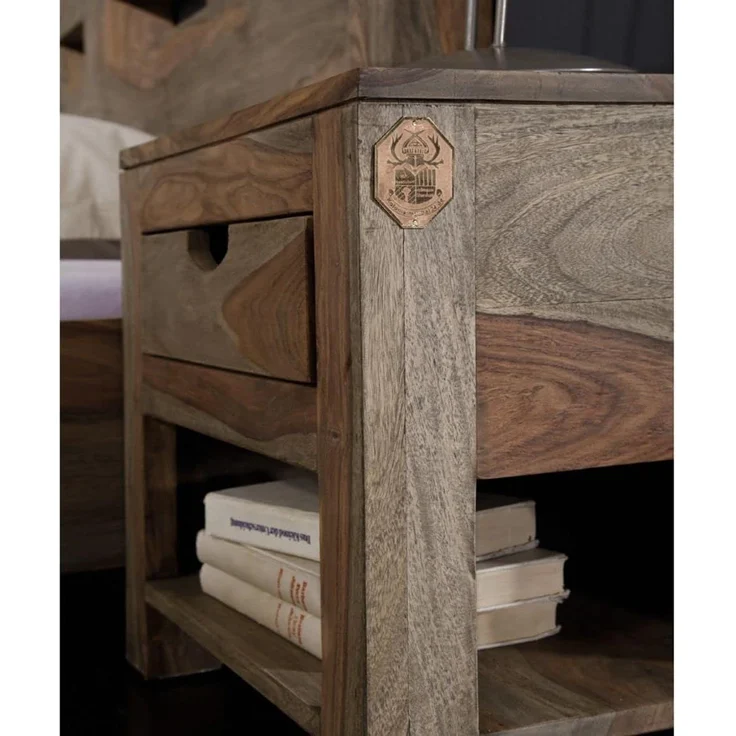 Nachttisch Sheesham 50x35x45 grau geölt NATURE GREY #91 – Bild 1