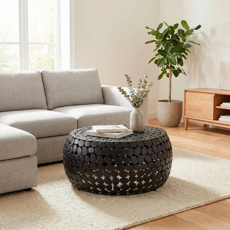 FINEBUY Couchtisch FB74464 Sofatisch Alu Wohnzimmertisch 66cm Loungetisch Metall Rund (Strukturierte Metalloberfläche mit moderner Wirkung), Kompakte Tischform für stilvolle Wohnbereiche – Bild 2