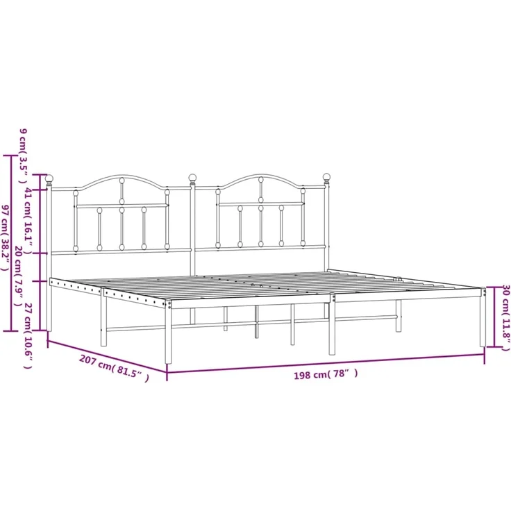vidaXL Bettgestell mit Kopfteil Metall Weiß 193x203 cm 353494 – Bild 8