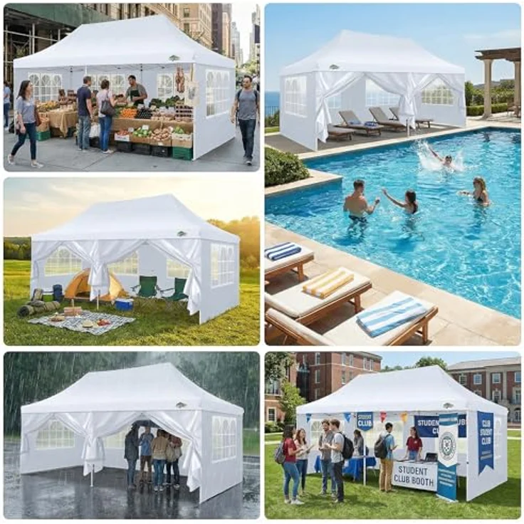 COBIZI Faltpavillon 3X6, Pavillon 3x6 m Wasserdicht Stabil Winterfest, Faltbar Partyzelt mit 6 Seitenwänden & 4 Sandsack Pop up Gartenpavillon Anti-UV für Hochzeiten, Freien, Weiß – Bild 4