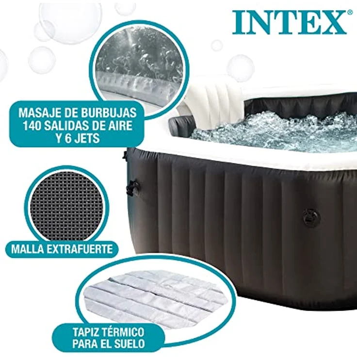 Intex Purespa Whirlpool Deluxe mit 140 Blasenmassagedüsen, 1098 Liter, achteckig, schwarz, für 5-6 Personen – Bild 5