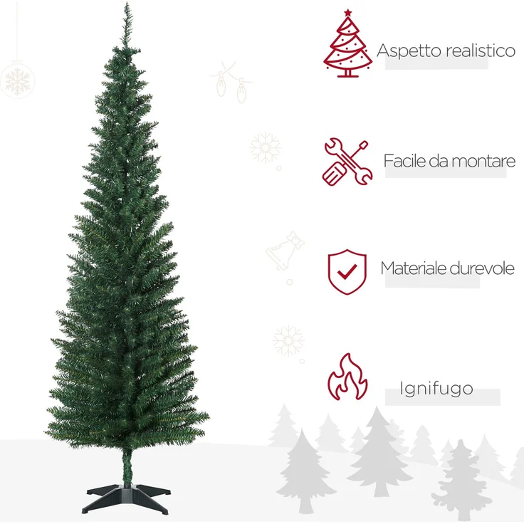 JARDJ 180 cm schlanker künstlicher Weihnachtsbaum mit realistischen Zweigen, hoher und schmaler Weihnachtsbaum mit klappbarem Fuß, Grün – Bild 6