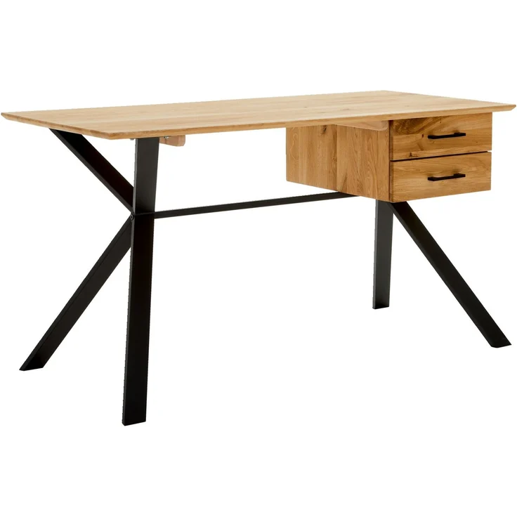 Linea Natura 'WINTERTUR' Schreibtisch, Massivholz Eiche, 140 x 77 x 65 cm, mit 2 Schubladen – Bild 1