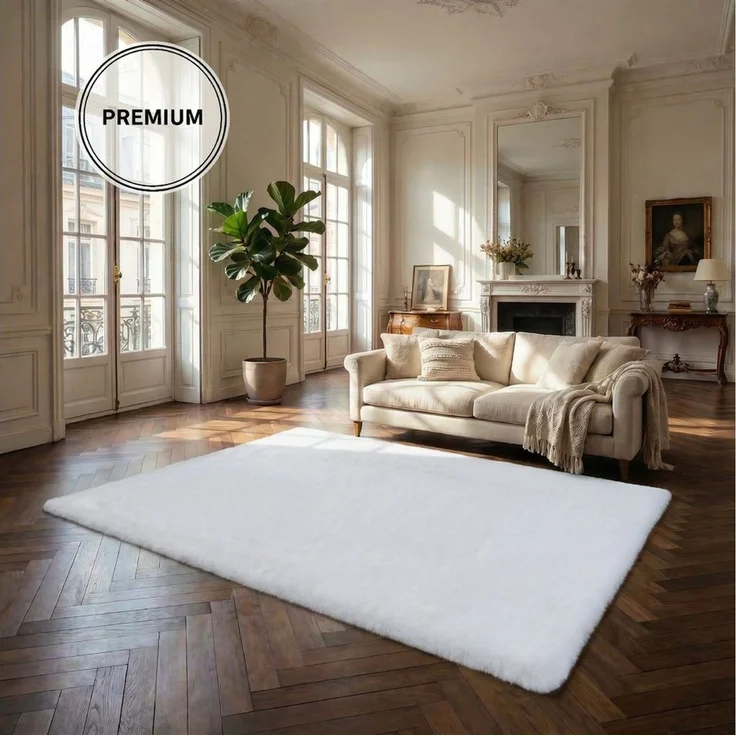 OTTO home Fellteppich Balu, in Standard- und Premium-Qualität, 20 mm oder 38 mm Höhe, rechteckig, Höhe: 20 mm, Kaninchenfell-Haptik, kuschelig, weich, Kunstfellteppich, Wohnzimmer – Bild 1
