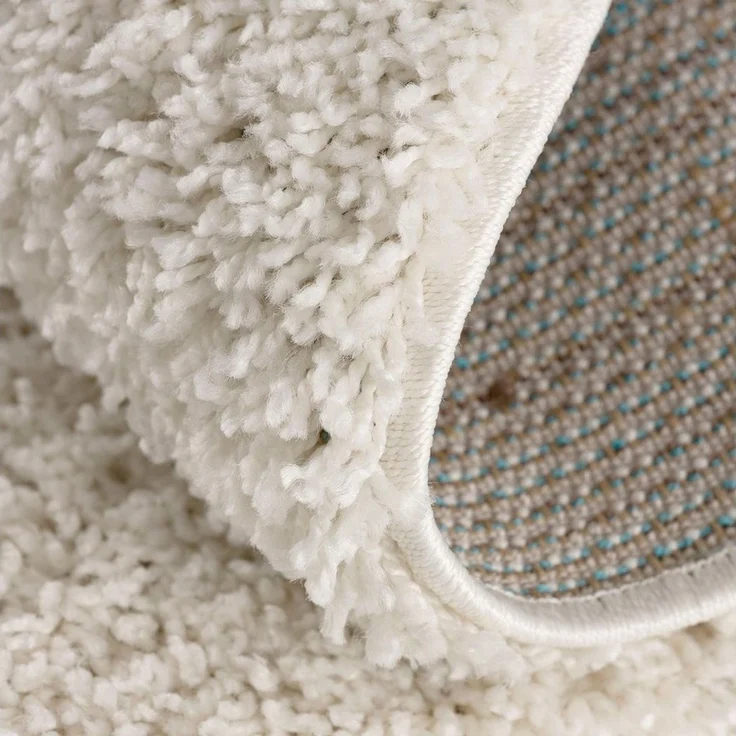 SANAT Teppich Rund - Creme Hochflor, Langflor Modern Teppiche fürs Wohnzimmer, Schlafzimmer, Esszimmer oder Kinderzimmer, Größe: 150x150 cm – Bild 2