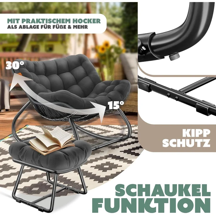 KESSER® Schaukelstuhl für drinnen & draußen ergonomischer Schaukelsessel | maximale Belastung von 120kg Relaxsessel mit Rutschfesten Füßen, Witterungsbeständig | Ideal für Balkon, Garten & Wohnzimmer Anthrazit, XXL Chillexer Pro – Bild 6