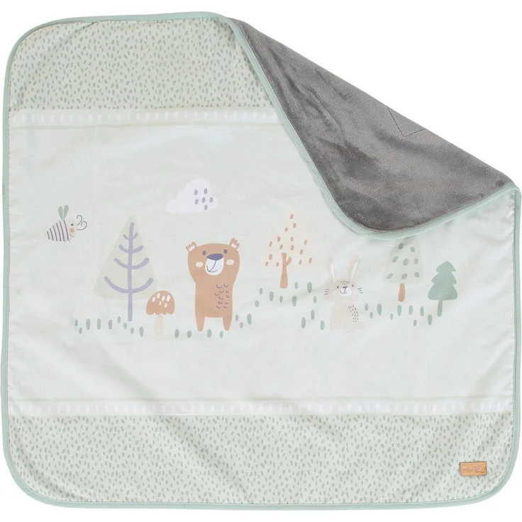 roba Babydecke 'Woodland Buddies' 80 x 80 cm - 2-seitige Decke - Pastellgrün & Silbergrau – Bild 1
