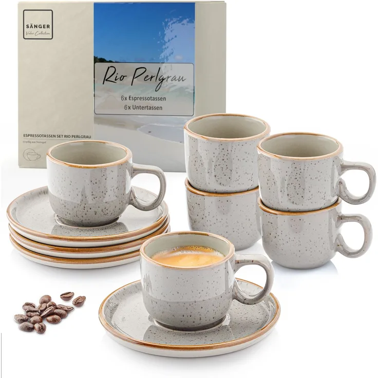 SÄNGER Espressotassen Set Rio Perlgrau 12 teilig für 6 personen