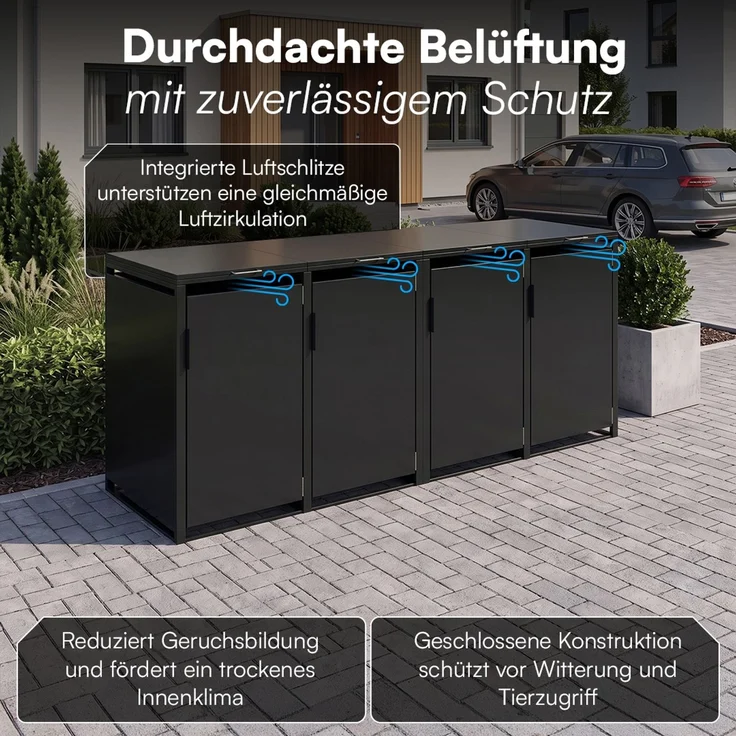 STEELSØN 'Thoria' Mülltonnenbox 4er je 240 Liter, graphitschwarz, Mülltonnenverkleidung aus Stahl, wetterfest, 116x80x268 cm, Müllbox für 4 Tonnen – Bild 7