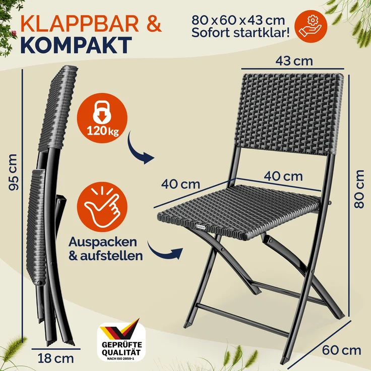 CASARIA® Polyrattan Klappstuhl 4er Set Anthrazit leicht – Bild 3