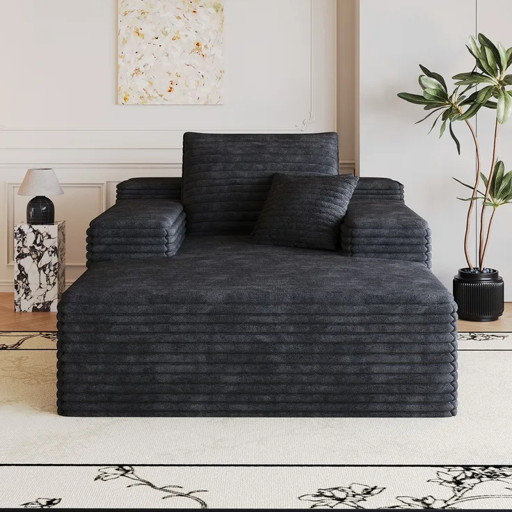 Wohnora-115*159cm,Bequemes Corduroy-Sofa,Mit tiefer Sitzfläche, Chaiselongue, Boneless Modular Sofa, Schwamm, Keine Montage erforderlich,Kompressions sofas for Wohnzimmer, Schlafzimmer, Wohnung,Black,H 60cm x T 115cm x B 159cm,Schwarz