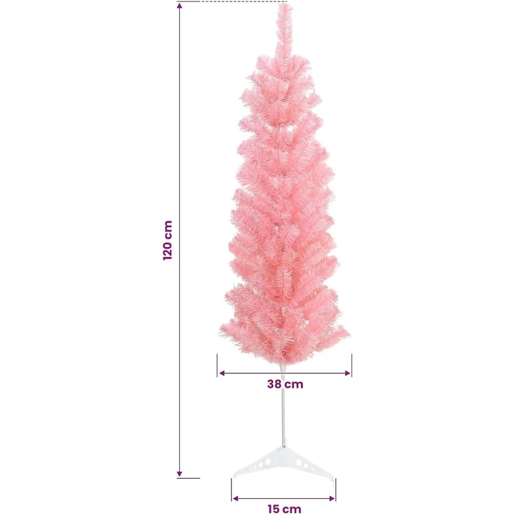 vidaXL Künstlicher schlanker Weihnachtsbaum 120 cm PVC und Stahl Rosa 42055245 – Bild 3