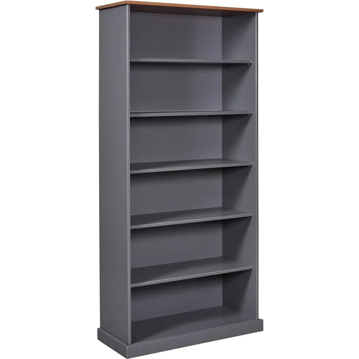 Inter Link – Bücher Regal -Buffet-Schrank – Geschirrschrank – Esszimmerschrank – Landhausstil – Massivholz FSC – 5 offene Regale – Luzerna 5 – Grau