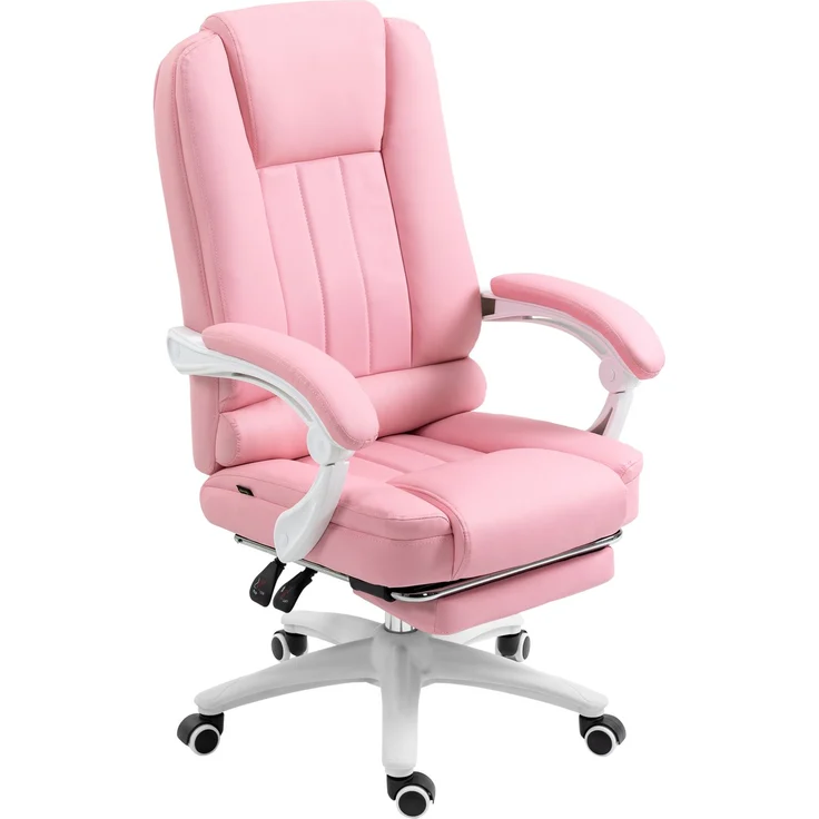 MELAYR, Bürostuhl mit Fußstütze, verstellbare Rückenlehne, höhenverstellbar, 5 Rollen, Rosa + Weiß, 65 x 68 x 116 cm – Bild 2