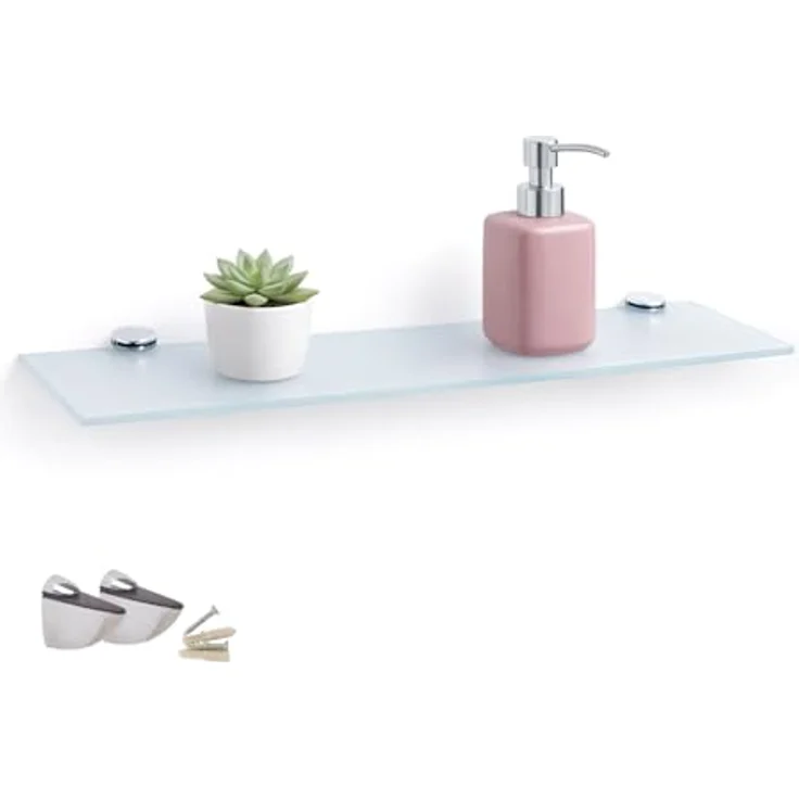 HOOZ Wandregal Glasregal, Wandablage ESG 30x13 cm, rechteckig, mit Halterung Weiß, Regal Glas, Platzsparende Wandboard für Dusche, Bad, Küche oder Wohnraum – Bild 2